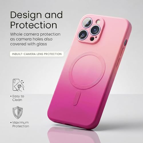 Image of amazon basics Gradient Mag-Safe Case for iPhone 13 Pro Max | Soft Silicone Shockproof Cover with Camera Protection | Slim Lightweight Design | Smooth Touch & Durable - Light and Dark Pink