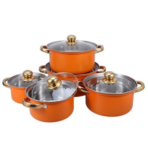 NULYLU Ollas y Sartenes y Preparación de Sopas Segura y Rápida Juego de 5 de Acero Inoxidable con Asas Resistentes al Calor y Base Gruesa para Cocina Diaria