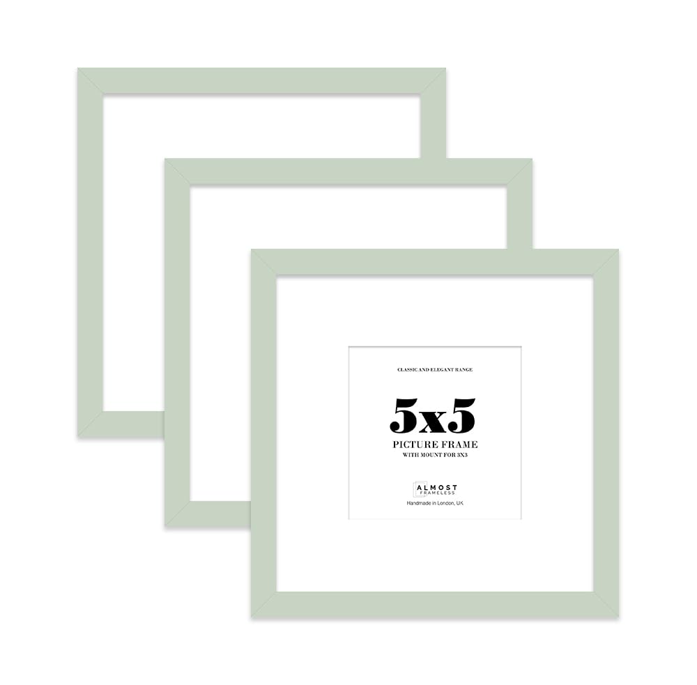 5x5 Mint Green Picture Frame with Mount for 3x3 Photos, Prints - Modern Square Wall Frame, Set of 3