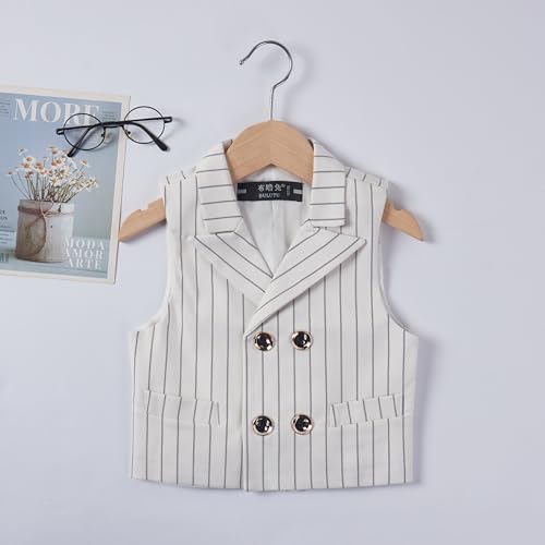 Zoushen White Stripe Vest for Toddler Boys V Neck Button Down Waistcoat Casual Dress Vest Size 5T