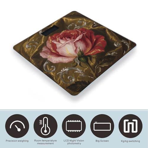 Báscula digital de baño con diseño floral rosa roja miniatura 3