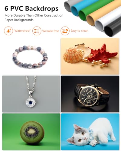 DUCLUS Fotobox zum Produktfotografie, 50x50x50cm Faltbare Fotostudio Set mit 216 LED Beleuchtung und 6 PVC Hintergründe für Schmuck-/Handwerks-/Kleinobjektfotografie