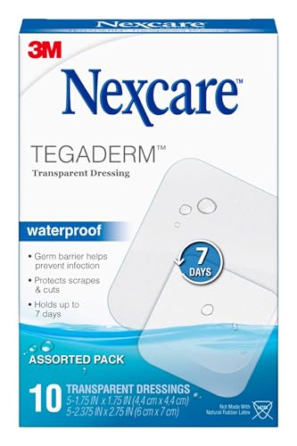 Nexcare Tegaderm Transparent Dressing Clear Film Lets You See Wounds Heal Waterproof Dressing Holds Fast for 7 Days - 10 Dressings