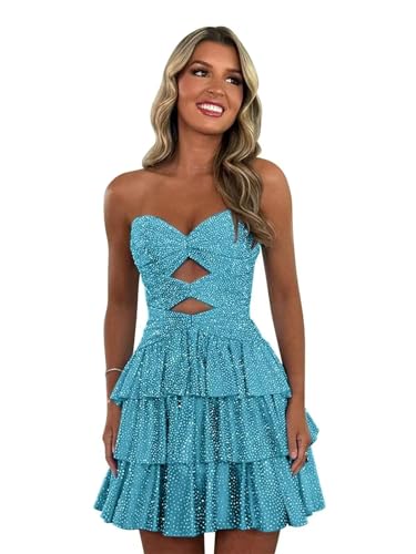 Sequin Tiered Homecoming Dresses Short for Teens 2025 Sparkly Sweetheart Cocktail Party Gowns