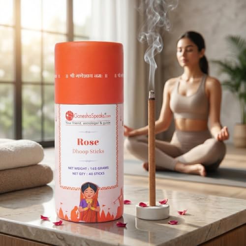 Image of GaneshaSpeaks Bambooless Dhoop Sticks with Rose Fragrance | 40 Pieces | Handcrafted by Skilled ADhoop Sticksrtisans | Eco-Friendly | Pure Aroma | Free Ceramic Stand