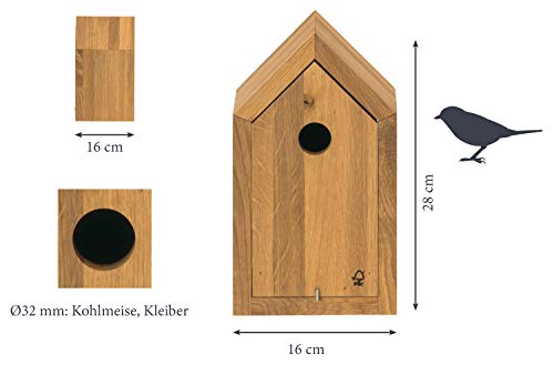 Luxus-Vogelhaus 46760e Designer Nistkasten für Vögel, aus Holz (Eiche, Massivholz), für Garten, Balkon, mit Spitzdach… – Bild 7