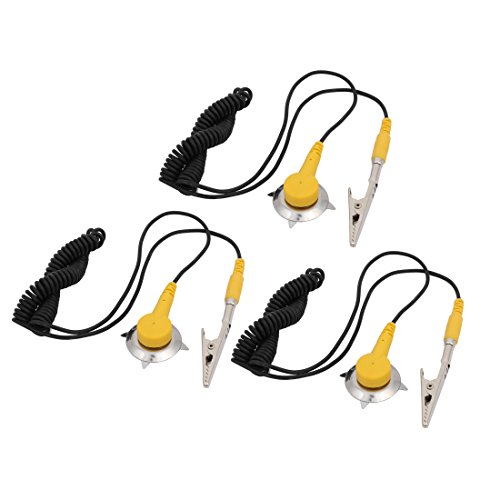 uxcell 3Pcs Alligator Clip Coil Cable Anti-Static ESD Mats Grounding Point Wire Yellow Black