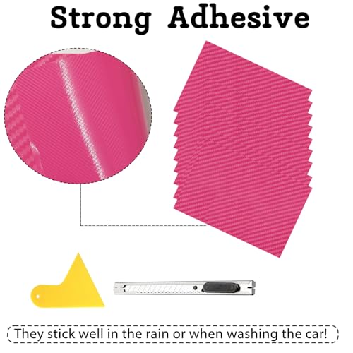 Image of QianBao 5.9''x3.8'' Compatible with GMC Carbon Fiber Vinyl Wrap Emblem Wrap Kit Logo Sticker with Plastic Squeegee and Cutter DIY Decals 9Pcs (Pink)