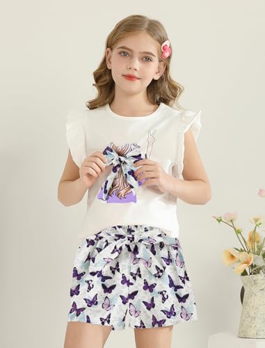 Image of Girls Summer Outfits Cute Sleeveless Top High Waisted Short Sets with Pockets Teen Girl Clothes Size 6-14 T