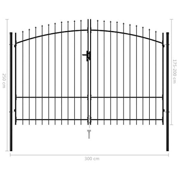 Wakects Draaipoort voor buiten, gepoedercoat stalen vlechtwerk, tuinhek, enkele deur, afsluitbaar, toegangspoort, deurbeslag met spike-top-staal voor tuin, binnenplaats, terras, zwart, 3 x 2 m