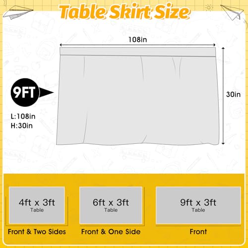 Image of 9FT Yellow and White Composition Table Skirt Teacher Desk Skirt for Composition Notebook Classroom Decor Rectangle Table Cover for Back to School Party Supplies Kindergarten Office Bookcase Cabinet