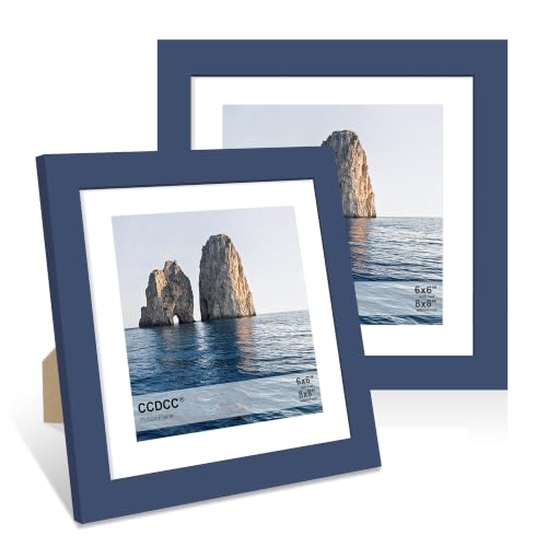 ccdcc 8x8 Wood Picture Frame with Real Glass Cover and Mat for 6x6