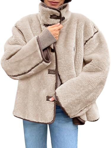 Tankaneo Womens Faux Fur Jackets Warm Winter Casual Button Down Stand Collar Long Sleeve Shaggy Outwear Coats2