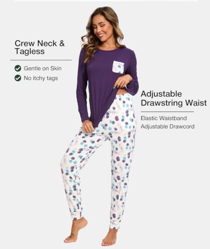 Image of GYS Bamboo Viscose Sleep Sets for Women Long Sleeve Crew Neck Pajama Sets with Pockets