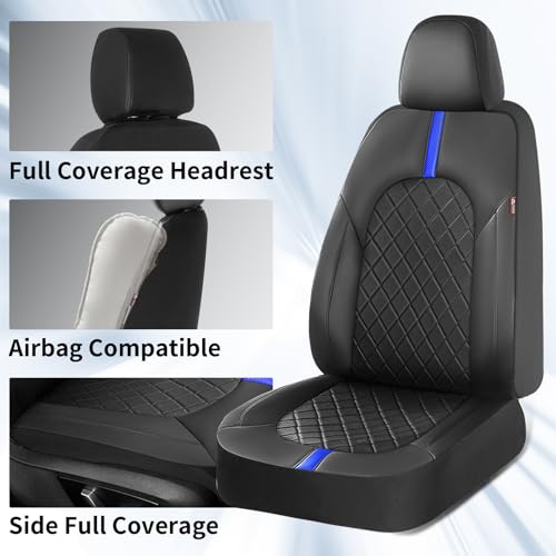 Image of Coverado Car Seat Cover Protector Front Seats, Waterproof Front Seat Covers for SUV, Pickup Truck, Sedan, Automotive Vehicle Interior, Waterproof and Durable All Weather Protector (Black-Blue)