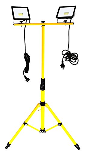 Trango - 2x 20Watt LED Arbeitstrahler - Baustrahler G1504-203W*2-2700K warm-weiß - Inkl. je 3m Zuleitung - Stativ Höhenverstellbar 66-170cm - Arbeitsleuchte