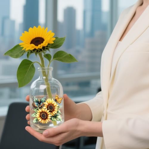 Miniatura 6 de Globleland 25 Hojas De Girasoles Coloridos Calcomanías Para Frascos De Vidrio, Ramo De Flores, Calcomanías De Plástico, Calcomanías Adhesivas Para Ventanas, Lámparas, Vasos De Vidrio, Jarrones