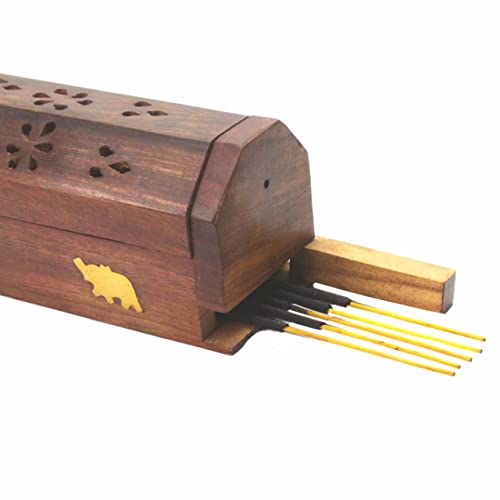 SUL Wooden Incense Burner Tray for Incense Sticks and Cones with Storage Compartment Ash Catcher with Brass Inlay Ideal for Aromatherapy Meditation,Yoga Ornamental piece for Home (ELEPHANT) - Image 3