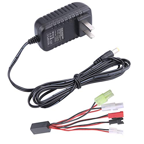 RC Car Battery Charger,Airsoft Battery Charger for Nimh/Nicd Battery Packs(2-10S),500-800mA Charging Current,5 Converter Plugs(2.4V,3.6V, 4.8V, 6V,7.2V,8.4V,9.6V,12V),Mini Tamiya Battery Charger