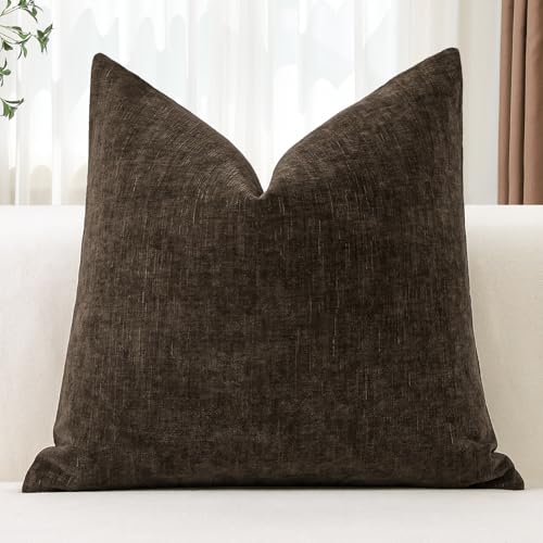 JOTOM Chenille Cushion Covers 50x50 cm Soft Brown Decorative Throw Pillow Covers 20x20 Inch Square Cushion Case Solid Pillowcases for Couch Sofa Living Room Bed Home Decor (Brown)