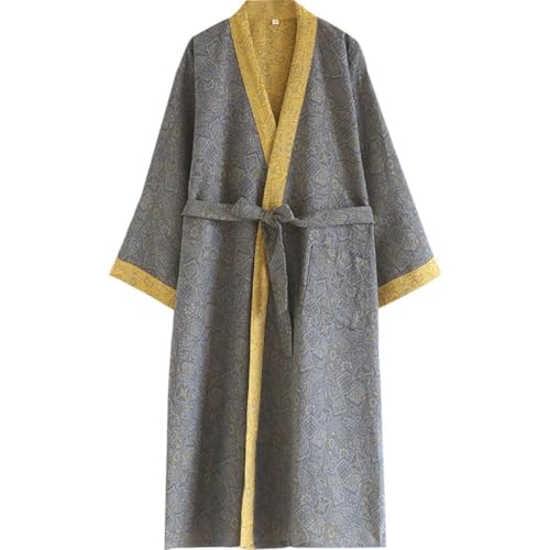 Abbdbd Albornoz De Algodón Jacquard Tejido para Hombre, Camisón Tipo Kimono para Primavera Y Otoño, Albornoces De Hotel con Cinturón