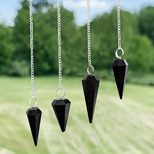 Image of Shubhanjali Crystal Black Tourmaline Point Pendulum Dowsing 1 Pcs | Feng Shui Black Tourmaline 6 Faceted Dowsing Stone Pendulum with Chain Beads for Meitaiton Handheld Massager