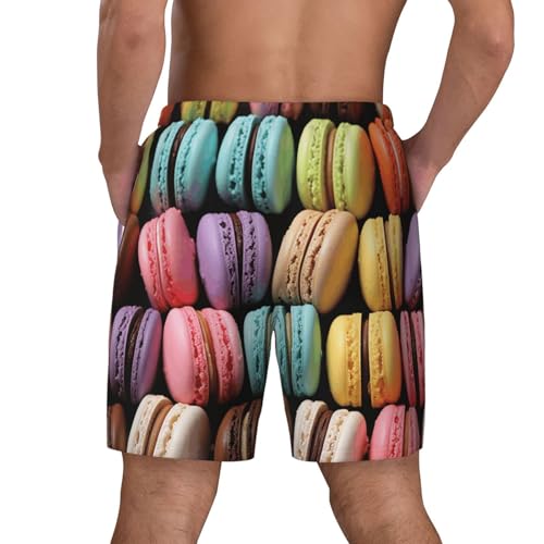Men's Swim Trunks Quick Dry Board Shorts Macaron Biscuit Flavored Pastries Beach Shorts with Pocket Bathing Suits for Men3