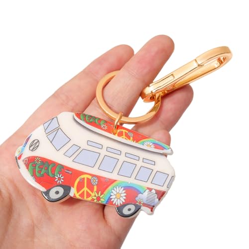 Car Shape Bag Charm Keychain - Colorful LOVE Design Acrylic Purse Accessory with Gold Lobster Clasp (Unisex)