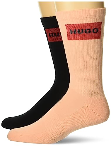HUGO Men's 2-pack Logo Label Ribbed Combed Cotton Socks