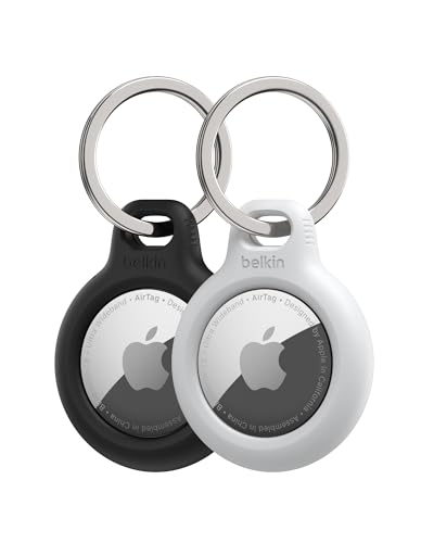 Image of Belkin AirTag Secure Holder Case - Durable Scratch Resistant with Key Ring - Protective AirTag Accessory For Keys, Pets, Luggage - 2-Pack Black & White