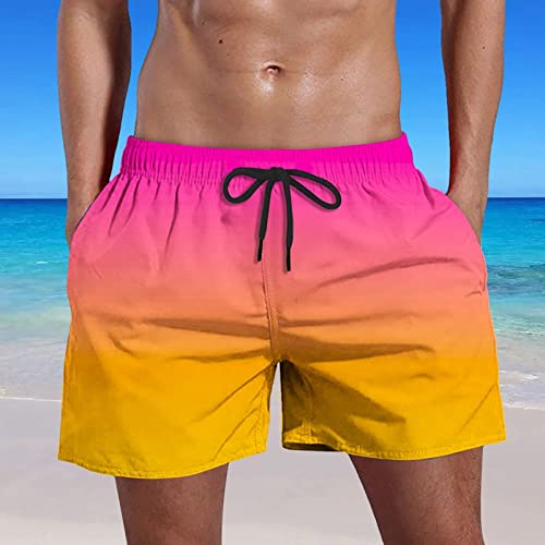 Ymosrh Men's Swimming Trunks Swim Quick Dry Shorts with Pockets Plus Gradient Print Beach Shorts Swimming for Men, S-5XL4