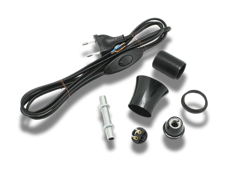 Kit électrique pour lampe DIY – Douille E14 noire avec câble – Sans abat-jour – Comprenant interrupteur manuel et notice de montage – Hanna's Laden