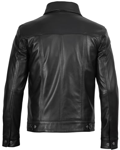 Image of fjackets Real Lambskin Vintage Trucker Leather Jacket Men - Shirt Collar Style Leather Jackets For Mens