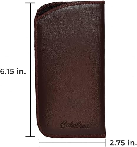 Image of Calabria Slim Faux Leather Eyeglass Case Soft Slip-In Design [Brown without Clip - 3 Pack] | Compact Protective Pouch | Soft Case for Glasses | Lightweight Sunglass Storage