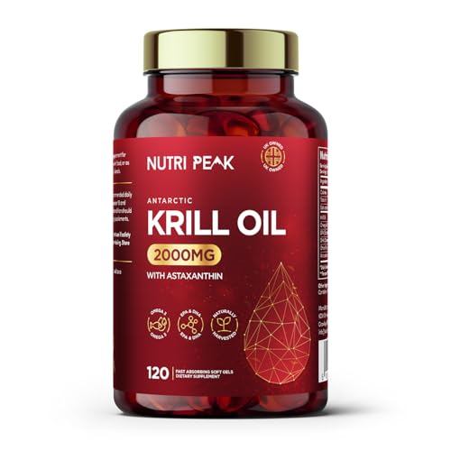 Max Strength Antarctic Krill Oil Softgels | 2000MG | 120 Capsules | Premium Blend Omega 3 Fatty Acids | EPA & DHA | Astaxanthin | Naturally Harvested | Heart Health & Brain Function