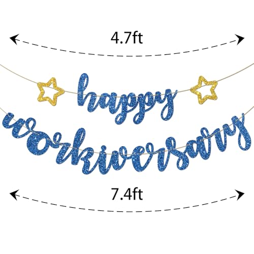 Image of Happy Workiversary Banner Work Anniversary Decorations Work Office Party Decoration Supplies Blue Glitter