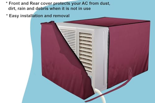 Image of Stylista Window ac Cover Suitable for O-General 1.1 Ton AMGB12FAWA, Maroon Color Elastic fit Cover for Front and Rear of Window Ac
