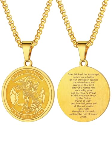 Image of U7 Saint Michael Necklace for Men,Stainless Steel /18K Gold Plated St Michael Archangel /Saint Benedict /Saint Christopher Pendant Amulet Necklace for Men Women