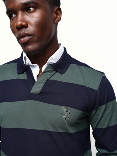 Image of Dennis Lingo Men's Striped Polo Neck Full Sleeves Relaxed Fit T-Shirt