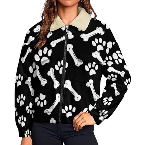 Veste polaire femme motifs pattes de chien en sherpa chaud
