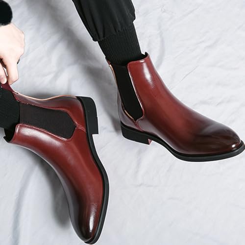 ADMLZQQ Men's Chelsea Boots Leather Lightweight Casual Chukka Ankle Boots Classic Elastic Dress Boots for Men3