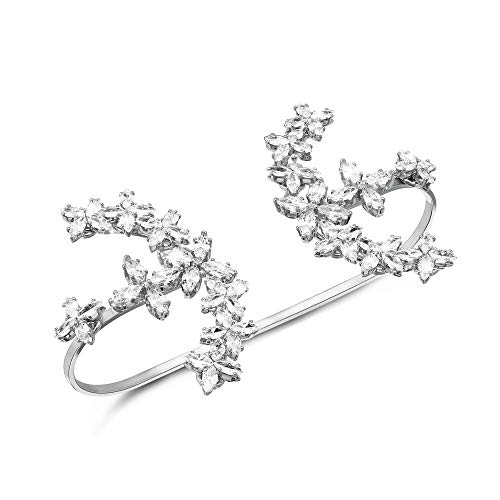 Mytys Gold Silver Fashion Slave Bracelet CZ Cubic Zirconia Ring Bracelet Adjustable Hand Chain Jewelry with Gift Box (Cuff Style)