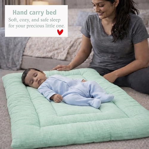 Image of Fareto Newborn Baby 100% Muslin Cotton Sleeping Bag & Mosquito Net &Hand Carry Bed | Safe, Soft & Portable Baby Bed | Baby Bedding Set(0-1 Year) (M Green)