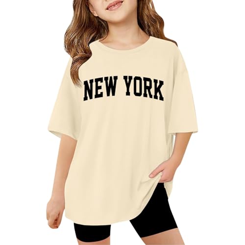 New York Oversized Tshirts for Girls Letter Print Graphic Tees Drop Shoulder Short Sleeve T Shirts Summer Casual Loose Tops
