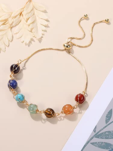 Crystaltears Chakra Crystal Bracelet For Women Adjustable 14K Gold Plated Wire Wrapped Healing Crystal Gemstone Bead Bracelet Natural Quartz Crystal Stone Bracelet Mother’s Day Gift For Mom #TOP1