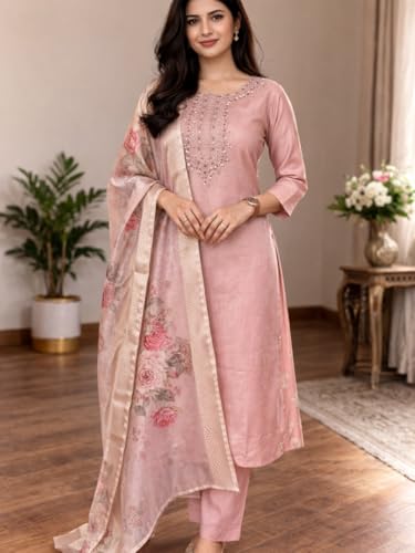 VELORA STYLE Women's Dusty Pink Rayon Kurta Set - Image 3