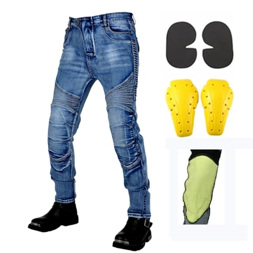 FHQGZT Pantalones de Moto para Mujer/Hombre Fabricados con Tela Stretch Denim, Motorista Blindados de Protección para Motocicleta con Armadura CE Desmontable (Blue,XS)