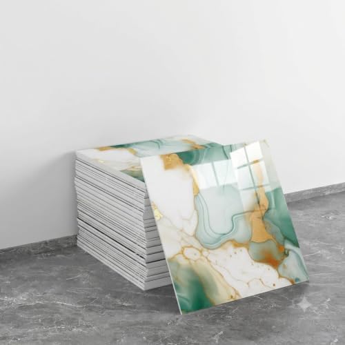 Image of OCEANSKY Green & Gold Abstract Marble UV Panels, Pack of 8