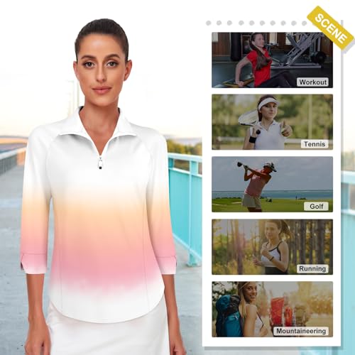 Image of Cucuchy Style Womens Golf Shirt 3 /4 Sleeve Quarter Zip Workout Tennis Tops Quick Dry UPF 50+ Shirts