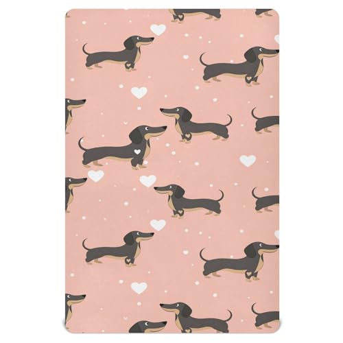 Image of Pfrewn Crib Sheets for Boys Girls Dachshund Fitted Crib Sheet Fits Standard Crib Mattress Pads Dogs Hearts Stretch Soft Toddler Baby Sheet, 52x28x9IN